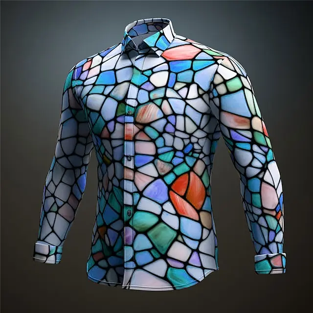 Color Block Colorful Artistic Abstract Men Shirt 3D Print Man/Women Casual Fashion Long Sleeves Shirts Oversized Unisex Clothing