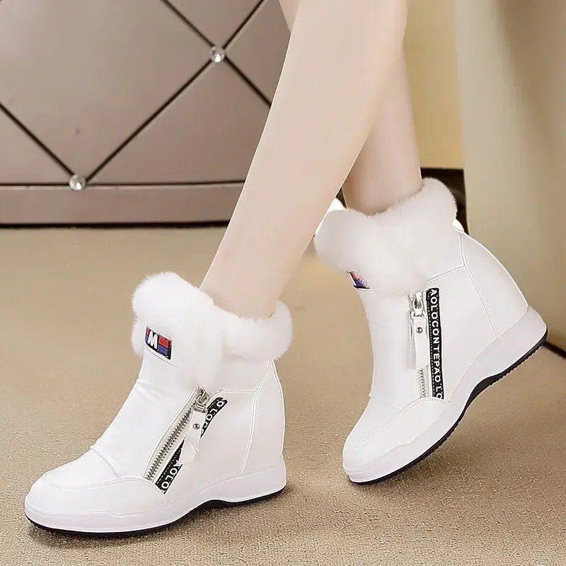 Woman Snow Boots Platform Wedge 2023 Autumn New Female Causal Shoes High Top Sneakers Side Zipper Velvet Warm Snow Boots