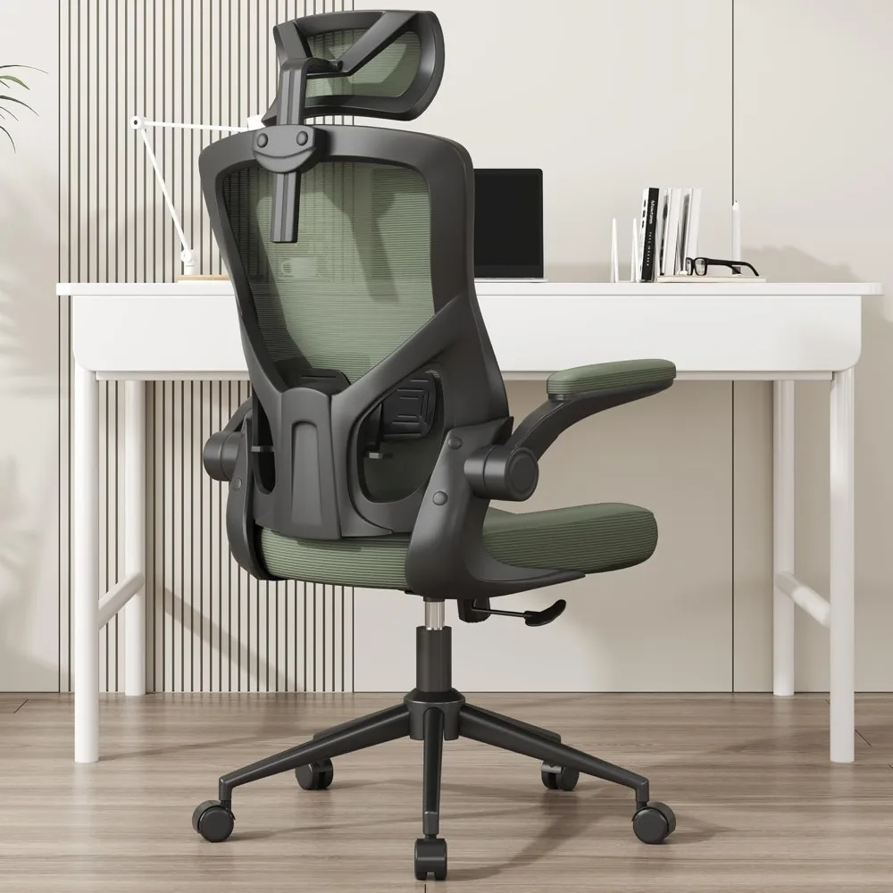 High Back Computer Chair- Adjustable Headrest With Flip-Up Arms Swivel Executive Task Chair (Hunter Green Modern) Lumbar Support