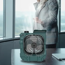 Ventilador portátil para acampada, dispositivo con 3 niveles de luz LED ajustable, recargable, para exteriores, rotación automática de 270 °