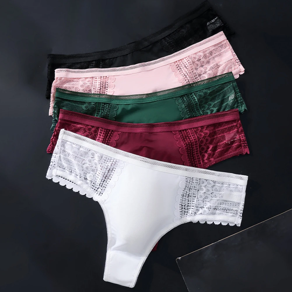 Men's Lace Underwear Seamless Ice Silk G-String Underwear 3D Bulge Pouch Solid Underpants High Elastic Breathable Pantie
