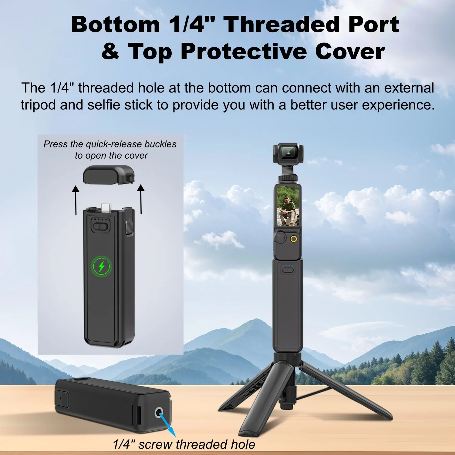 Alça de bateria para dji osmo pocket 3 criador combo portátil pocket3 acessórios 5000mah alça de carregamento de bateria com rosca de 1/4"