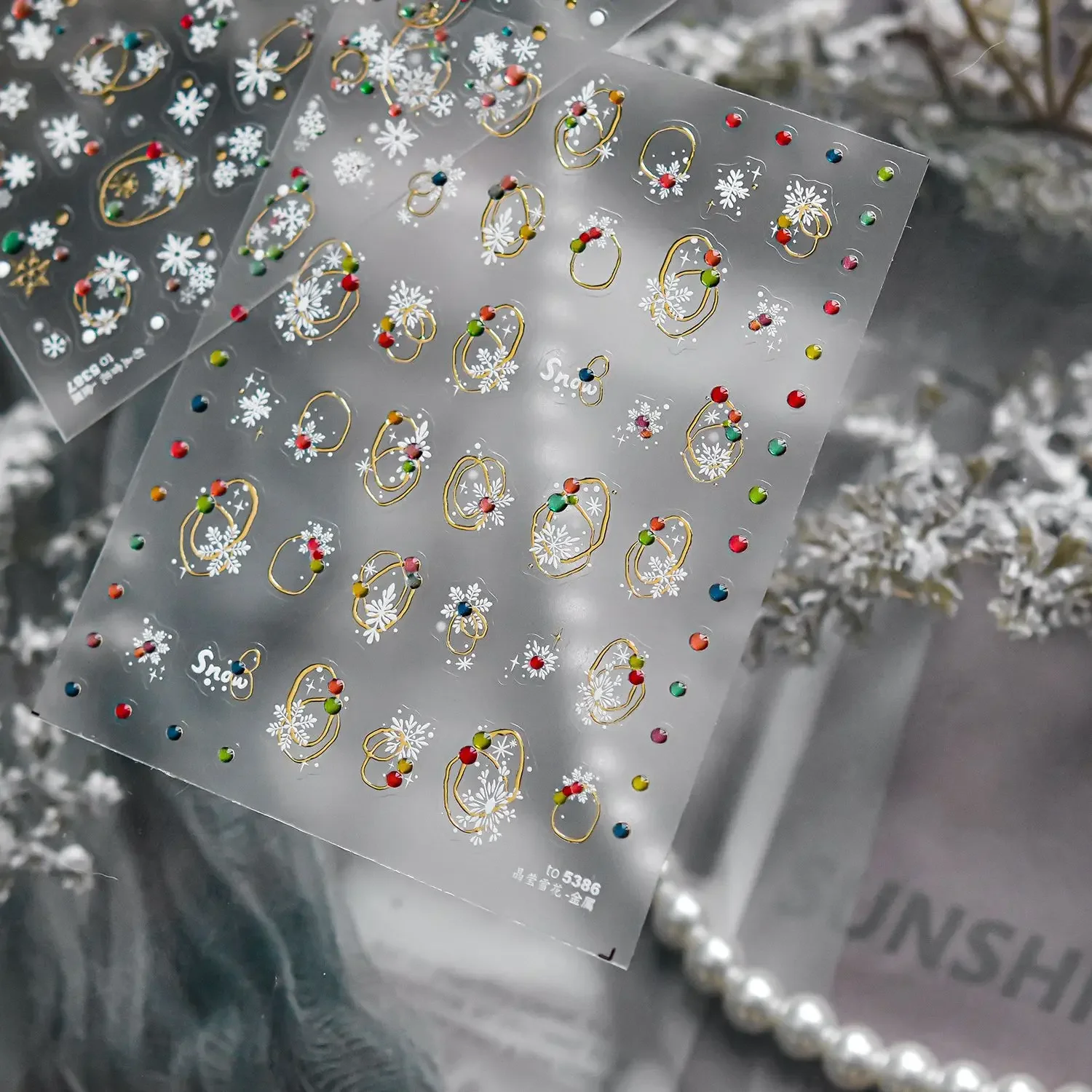 Metallic kristal gekleurde sneeuwvlokken Winter nagel 3D stickers goud zilver Kerst manicure Decora DIY zelfklevende nagels accessoires