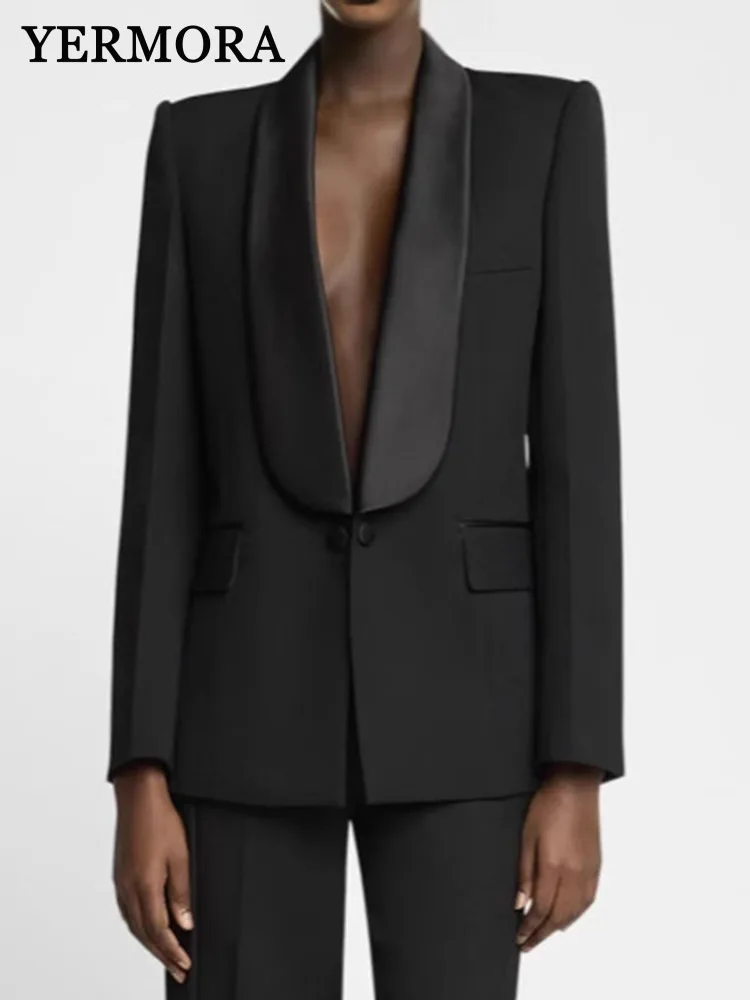 

YERMORA Black Slingle Button Casual Blazer For Women Lapel Long Sleeve Loose New Jacket Fashion Tide Spring Autumn 2025