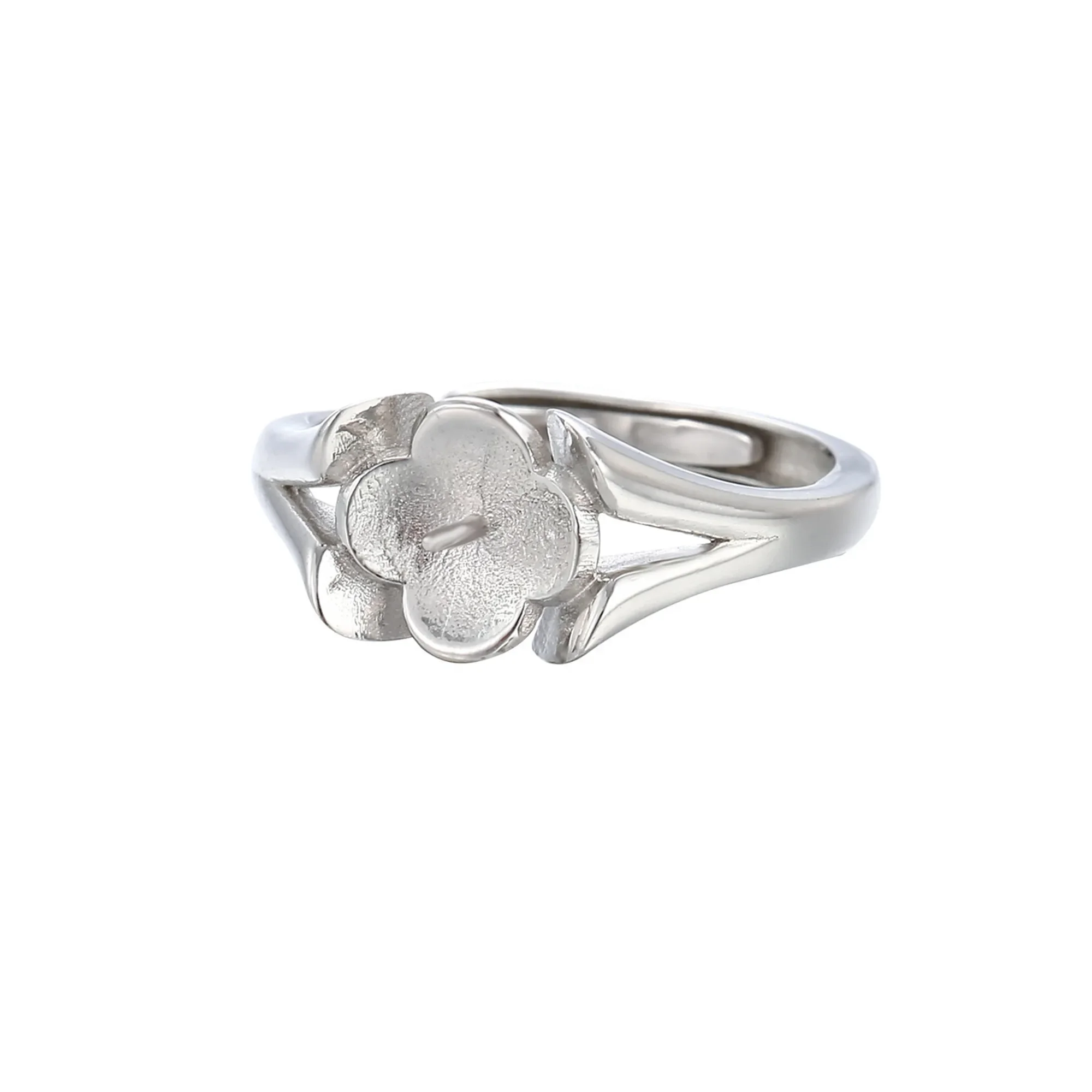 

Ring Blank for 8mm Round Beads or Pearls White Gold Plated 925 Silver Ring Setting Adjustable Ring Component