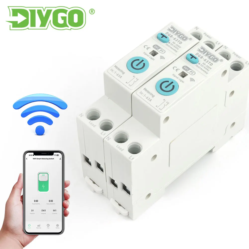 

DIY GO TUYA WIFI Smart Switch 63A smartlife Energy Meter Metering MCB voltage current leakage protection Circuit Breaker Relay