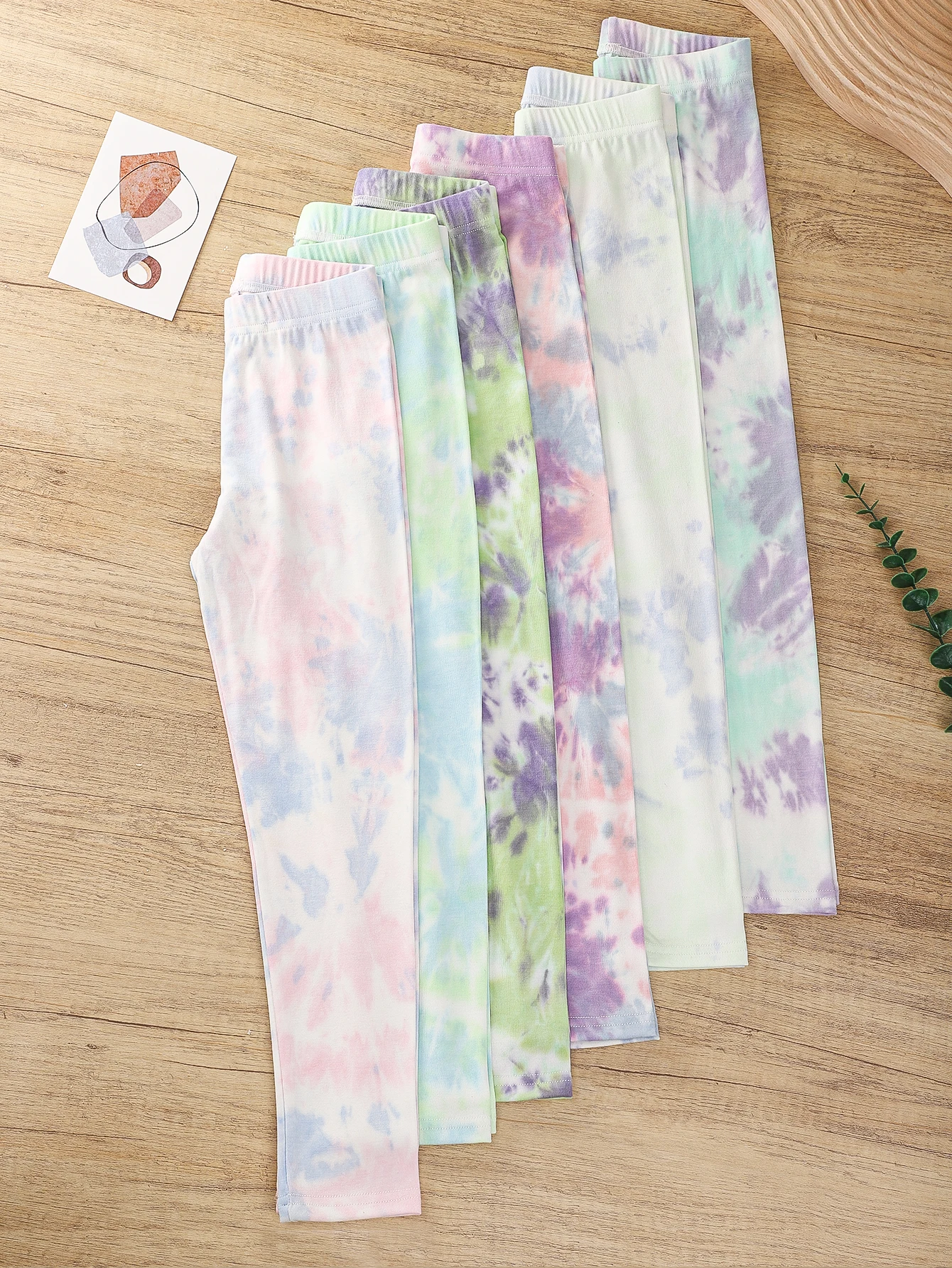 Tie Dye Tight Leggings for Girls, Casual Fashion, Color, Spring and Autumn, 6 Pcs