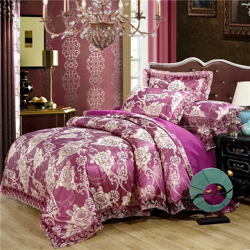 Nordic Satin Jacquard Duvet Cover Set Luxury Flower Bedding Set Adlut Quilt Cover Pillowcases Sheet Twin Queen King Home Texiles