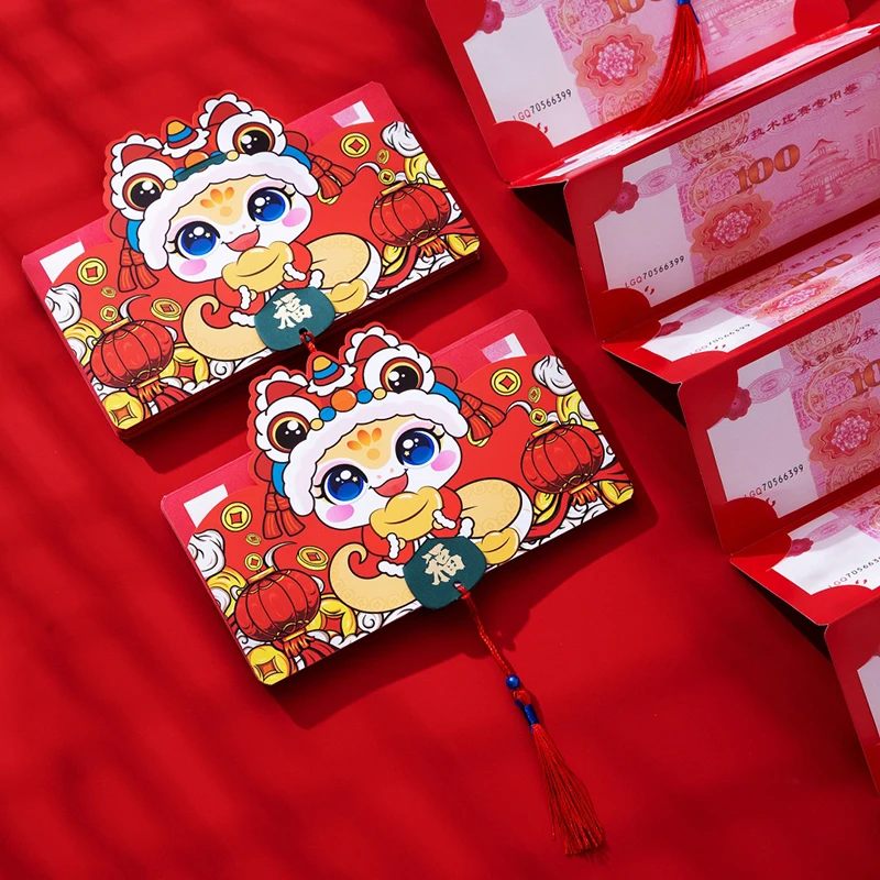 الإبداعية 2/6/8/10 الكرتون للطي الحزم الحمراء 2025 CNY ثعبان النقدية شنطة هدايا عيد ميلاد الزفاف مهرجان الربيع المغلف الأحمر