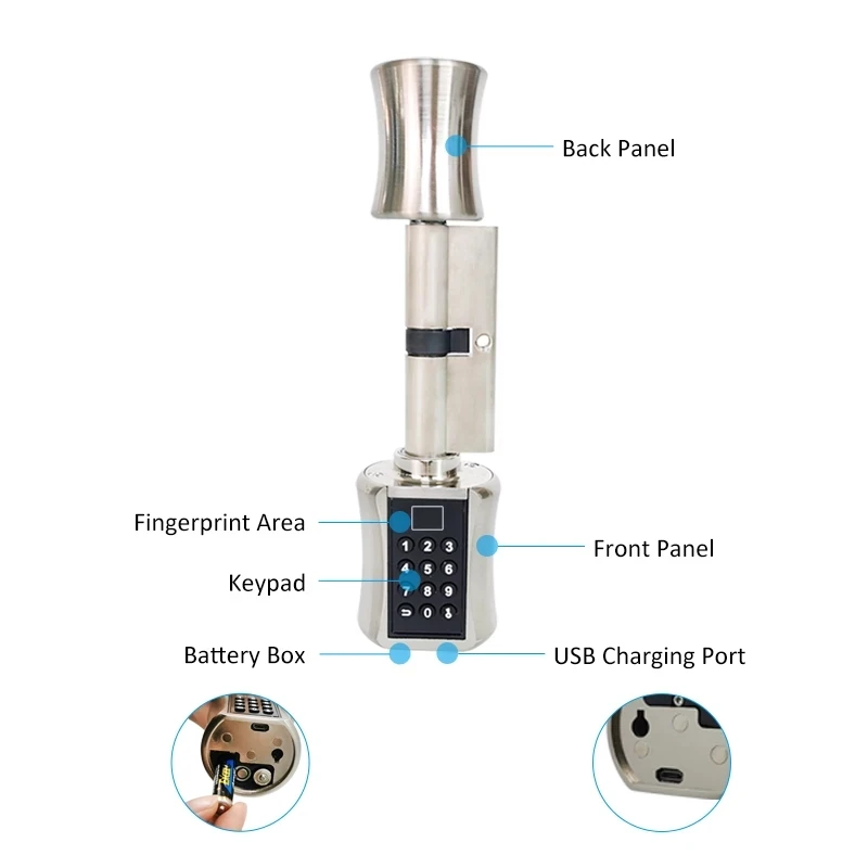 Vingerafdruk Smart Cilinder Slot Wachtwoord Biometrische Elektronische Deurslot Met Code Digitale Toetsenbord Thuis Intelligente Slot