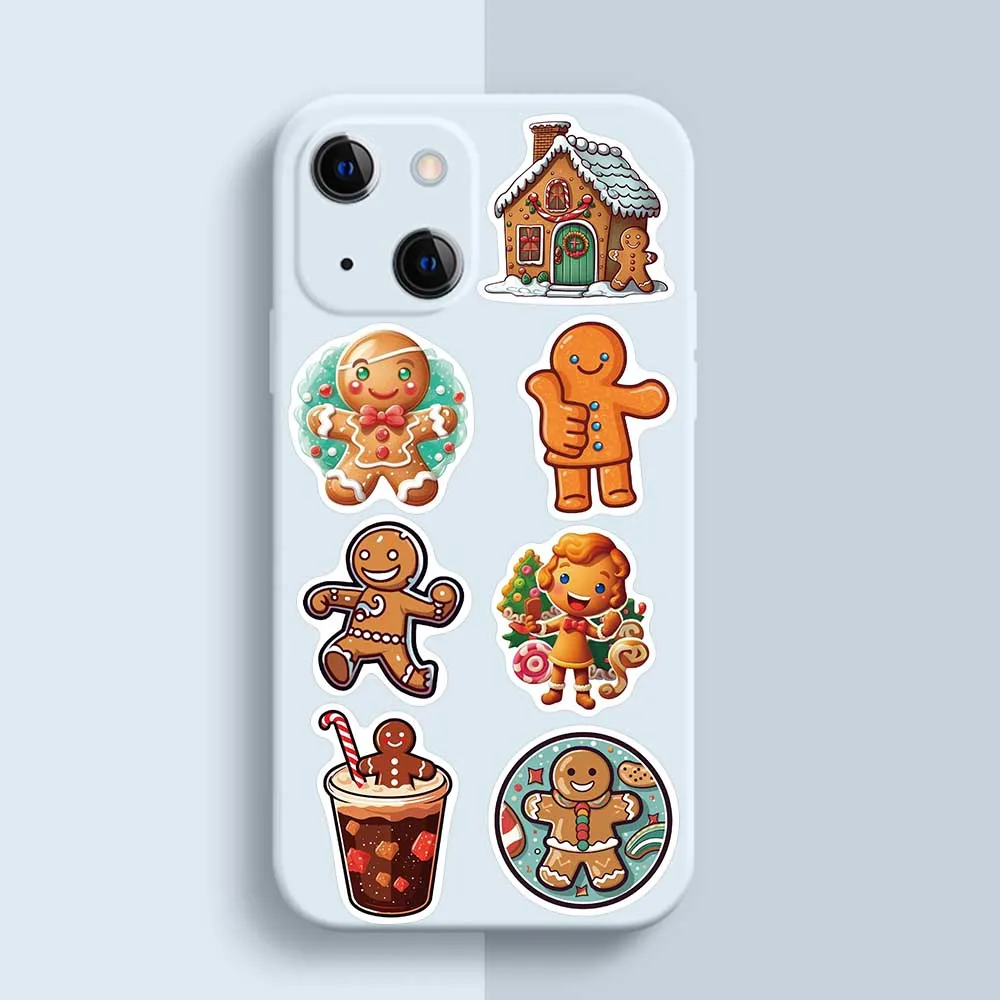 50 pezzi di adesivi natalizi con omino di pan di zenzero per notebook, laptop, diari, carte, custodia per telefono, buste, decalcomanie, decorazioni per feste