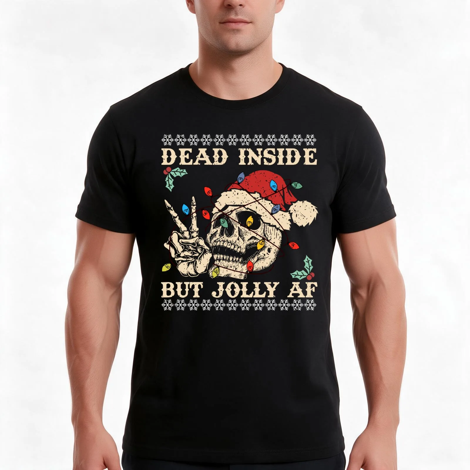 Dead Inside But Jolly Af T-Shirt, Summer Casual Cotton Tee, Oversized Streetwear Tops, Vintage Graphic Print, Unisex Men Women