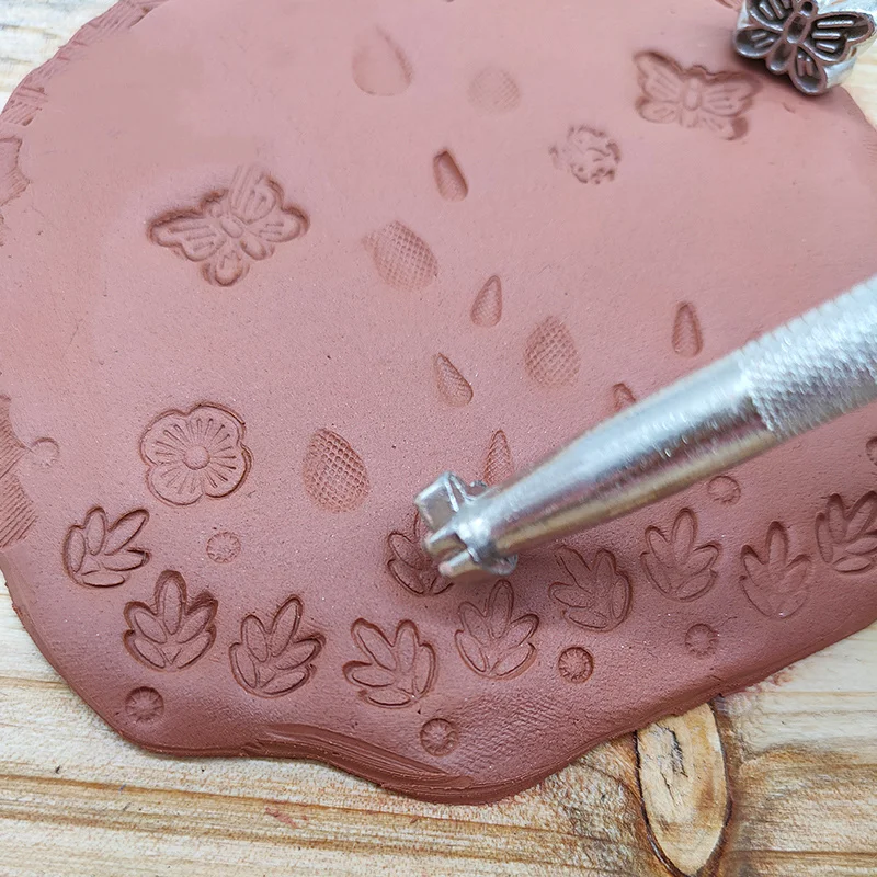 20PCS Pottery Stamps for Embossing Leather Tools Stainless Steel Flowers Punch DIY Ceramic Manual Stamp Printing Mold Set