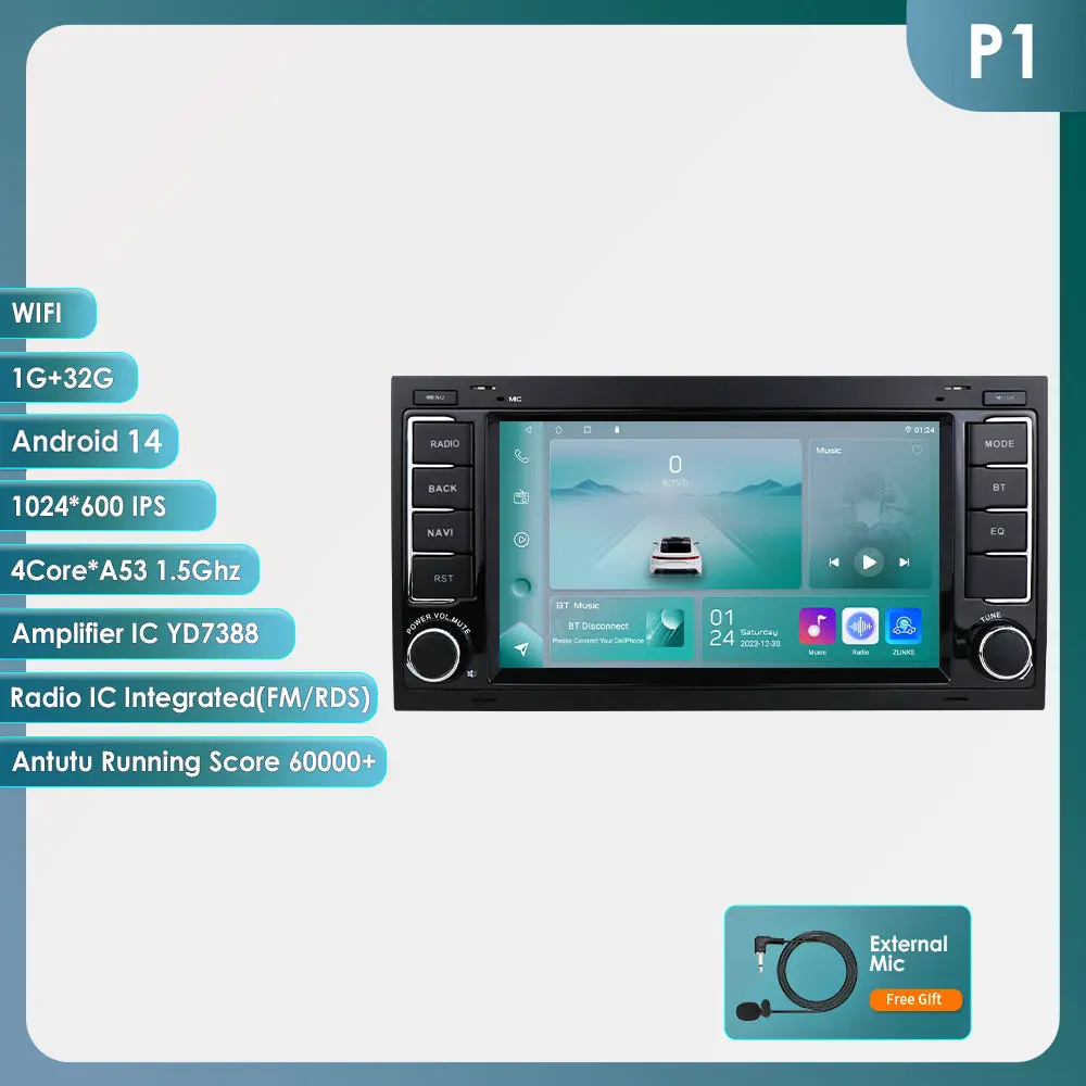 Carplay DSP 7 ''2Din Android 14 Autoradio GPS voor VW Volkswagen Touareg Transporter T5 Multivan Naviagtion Speler audio WIFI DVD