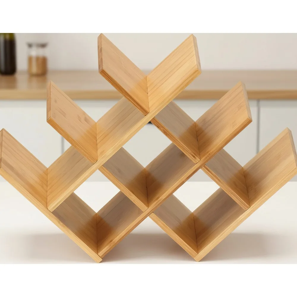 

8-Bottle Wooden Wine Rack, Compact Tabletop Storage for Kitchen Counter & Fridge Organization