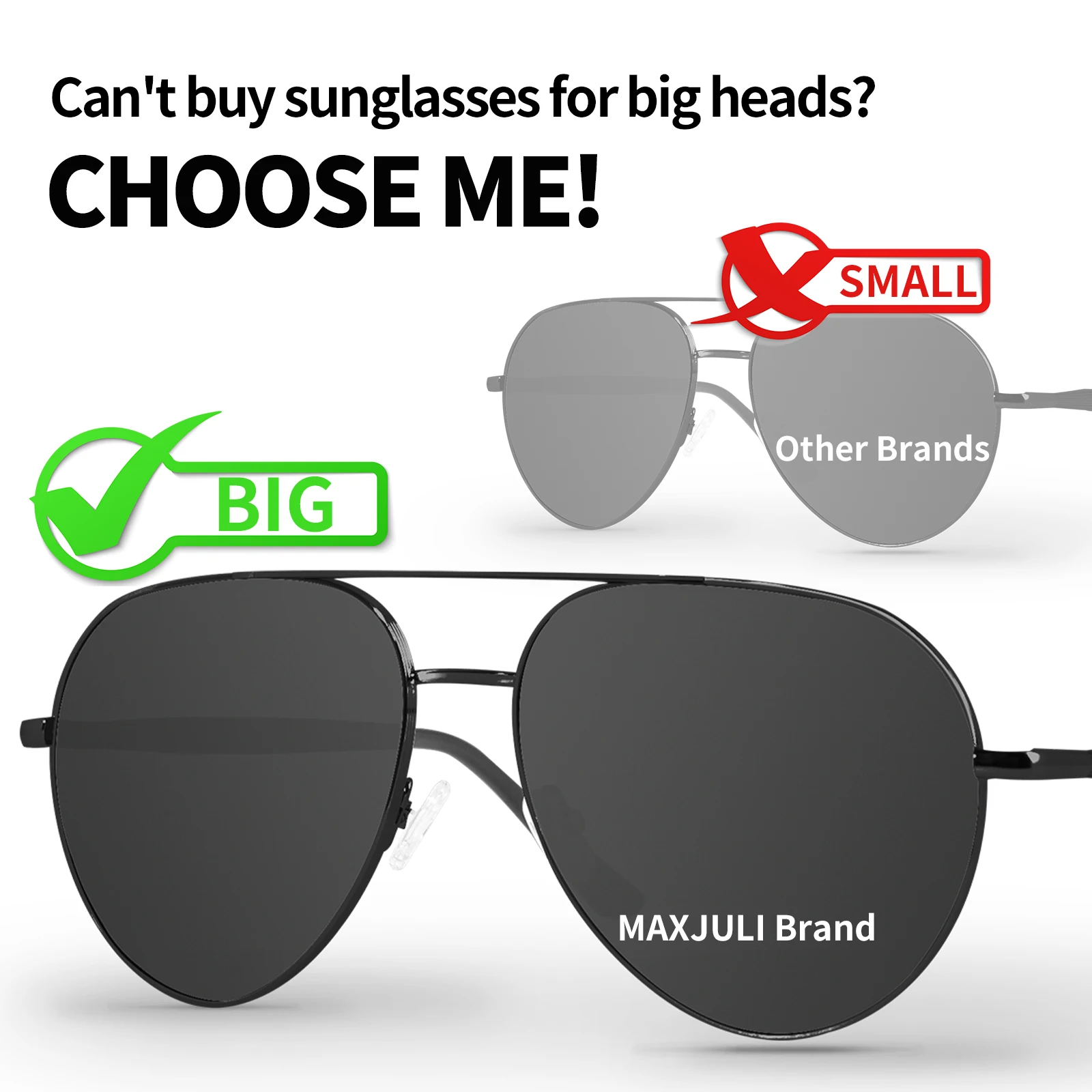 MAXJULI Polarized Sunglasses for Men XL Size Large Big Wide Heads Metal Glasses lentes de sol para hombre gafas de so 8217