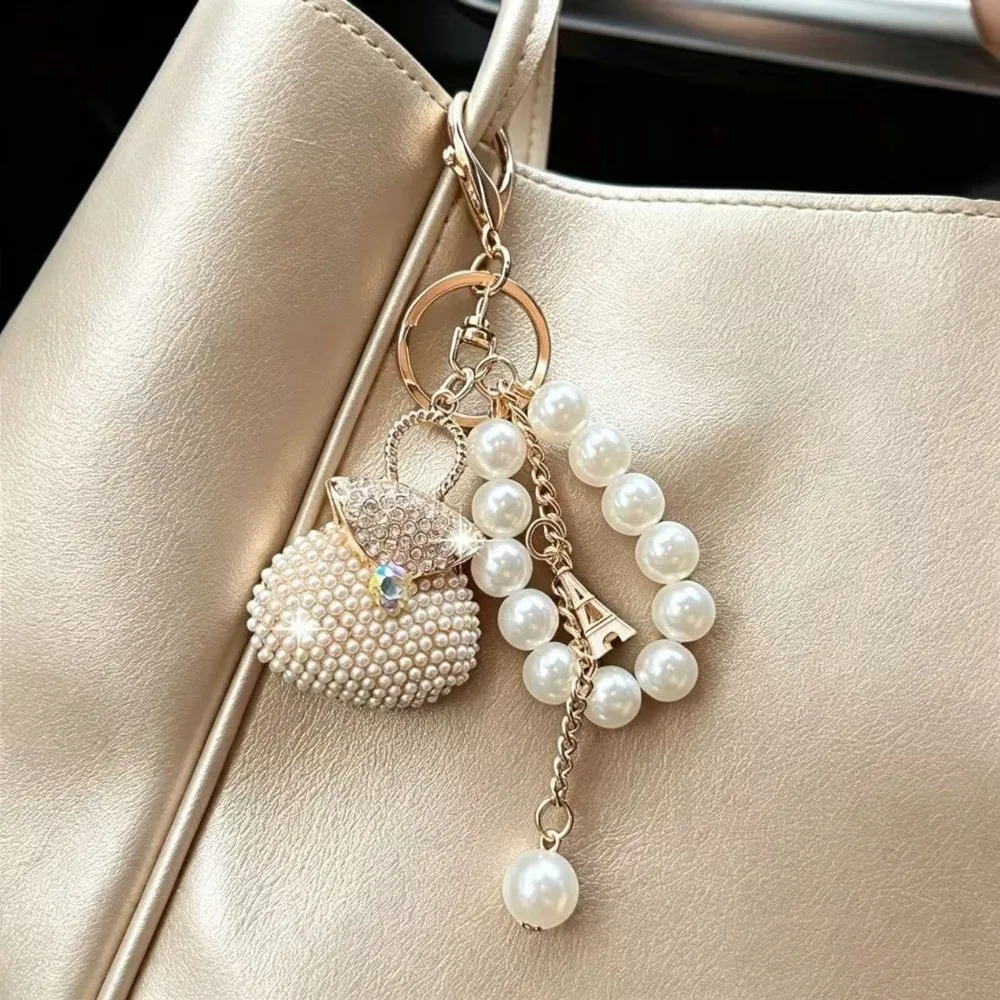 Zirkonbesetzter Perlen-Schlüsselanhänger, Dekorativer Hängeschmuck, Taschenanhänger, Exquisiter Eleganter Strass-Taschen-Schlüsselanhänger – Detail 3