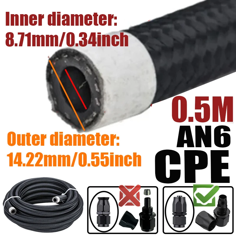 0.5M/1M/1.5M/2M 4an 6an 8an 10an 12an Brandstof Slang Olie Gas Koeler Lijn Buis Buis Nylon Roestvrij Staal Gevlochten Binnenkant Cpe Rubber