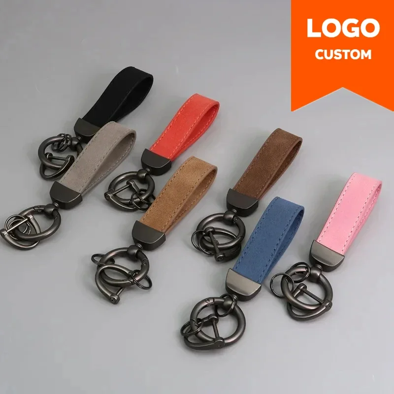 Laser Custom Logo Suede Leather Keychain for Men and Women Retro Vintage Personalized Company Name Keyring Engrave Car Key Chain