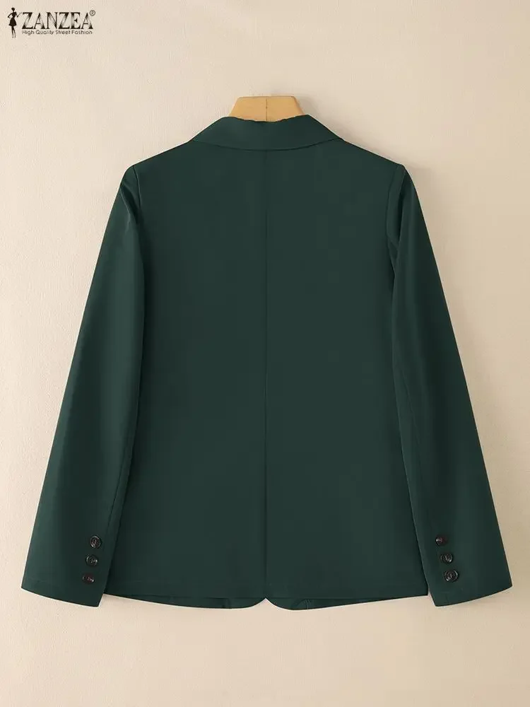 2025 ZANZEA Autumn Green Blazer Jackets Office Outwears Women Blazer Fashion Lapel Long Sleeve Solid Suits Button Down Coats