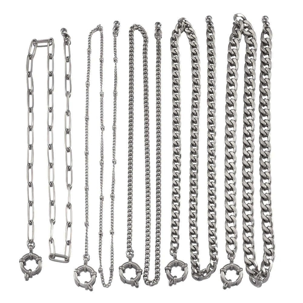 1PC Stainless Steel 45cm Basic Link Chian Bracelet Necklace Women Men Anchor Clasp Beads Chain Sailor Wheel DIY Jewelry Findings