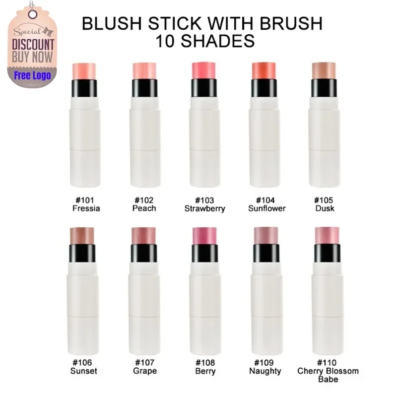 

Custom 10colors Double-head Blush Stick with Brush Long-Lasting Waterproof High Pigment Hydrating Blusher Bulk Makeup