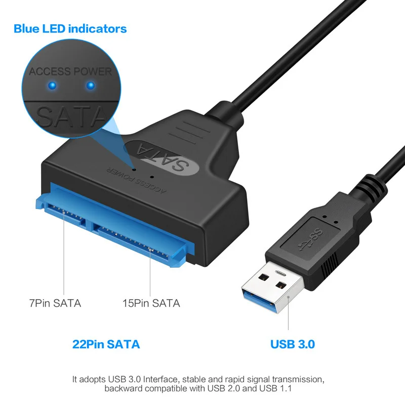 SATA to USB 3.0 / 2.0 Cable for 2.5 Inch External HDD SSD Hard Drive SATA 3 22 Pin Adapter USB 3.0 to Sata III Cord  Up to 6 Gbp