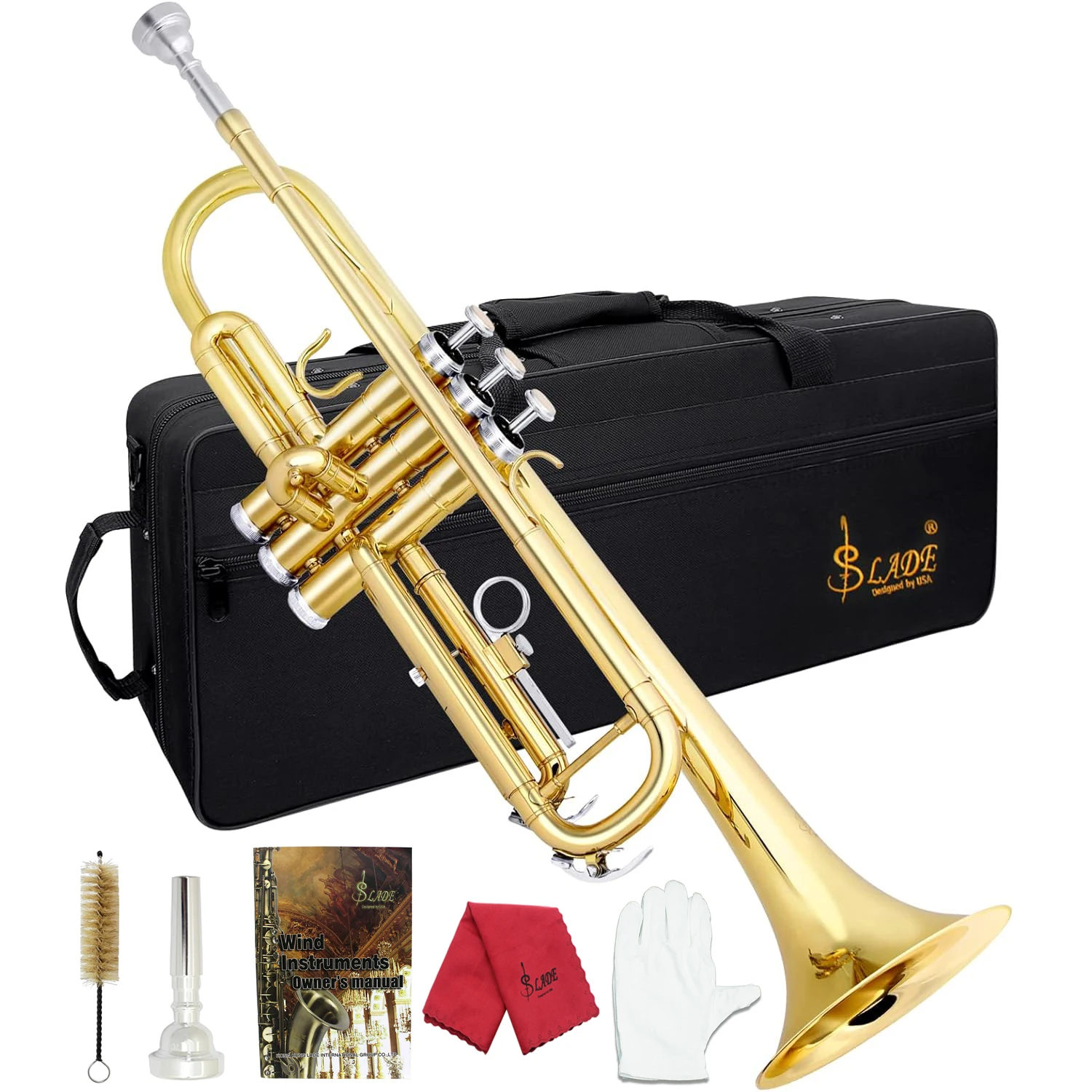 SLADE Bb Trumpet Brass Body Trumpette Professional Musical Trompeta Wind Instrument with Case Mouthpiece Parts & Accessories