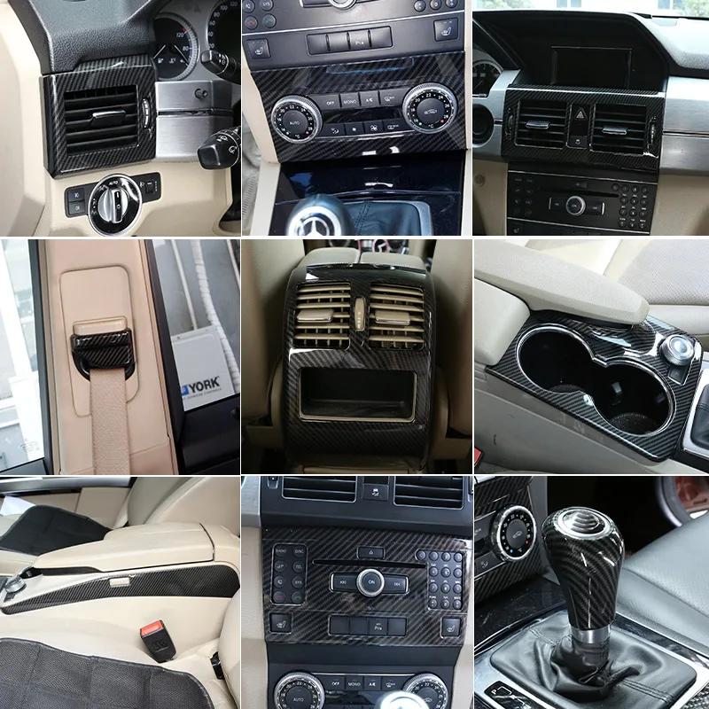 لمرسيدس بنز GLK X204 2008-2015 ABS ألياف الكربون سيارة مركز وحدة التحكم لوحة مزخرفة ملصق اكسسوارات السيارات الداخلية #2