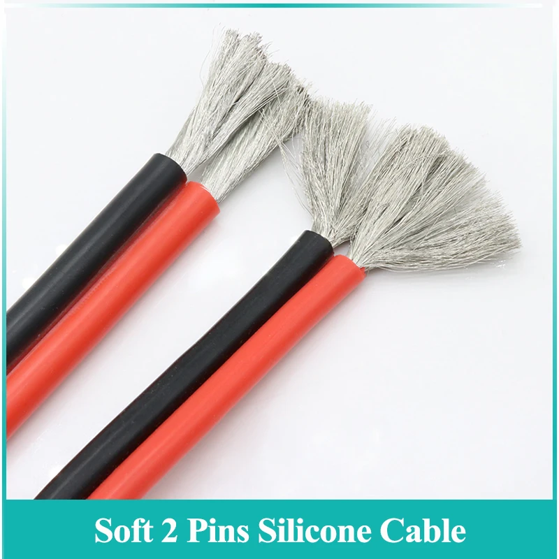 

Super Soft 2Pins Silicone Rubber Cable Red Black 30/28/26/24/22/20/18/16/14/12/10/8 AWG Flexible Copper Wire LED Lamp Connector