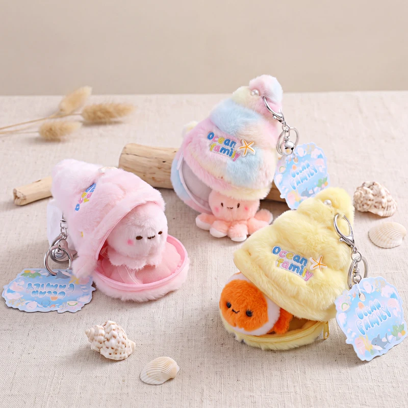 13cm Marine Team Animal Plush Keychain Conch Nest Style Shark Penguin Octopus Pendant Doll Bag Decor Kid Birthday Gift view 3