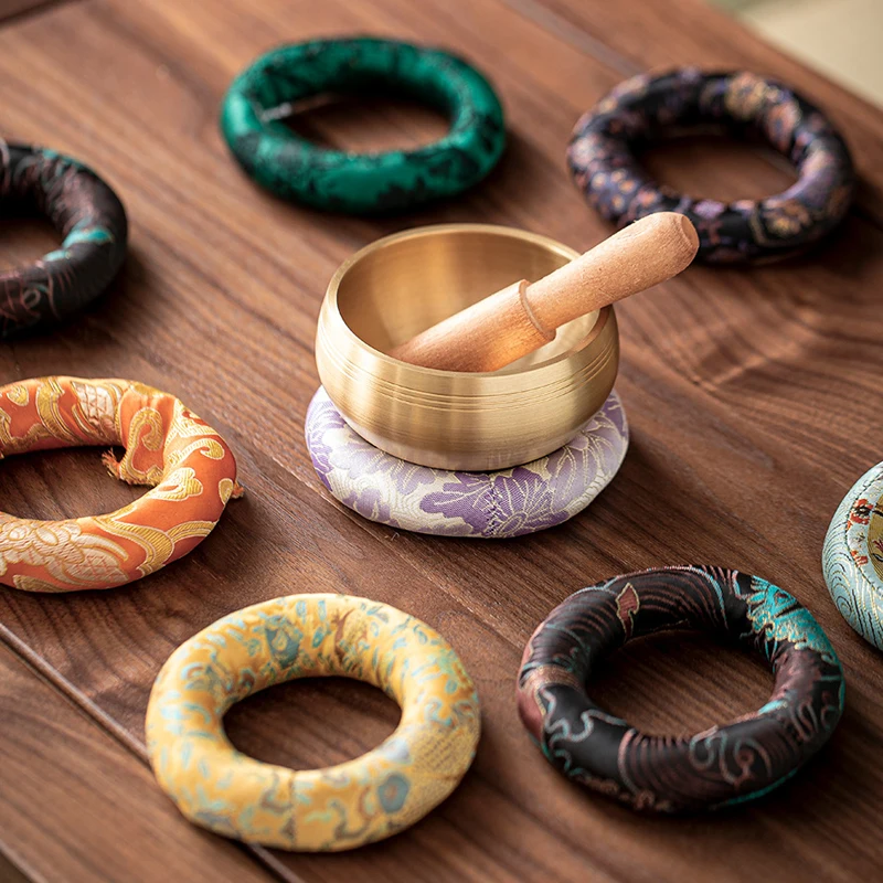 7/3/2pcs Silk Brocade Cushion Pillow Yoga Tibetan Singing Bowl Mat Meditation Ring Cushion Buddhism Products Sound Bowl Pad Home
