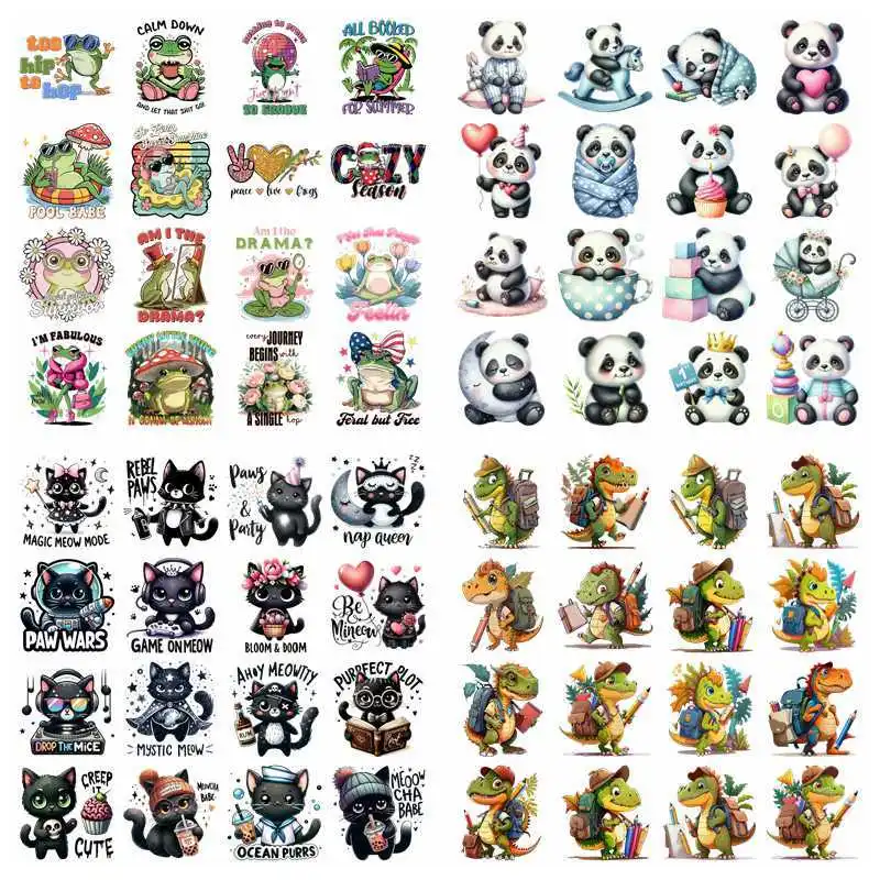 Dinosaur, Panda, Black Cat set heat transfer iron on printing vinyl stickers T-shirt stickers DIY Toy doll clothing decoration