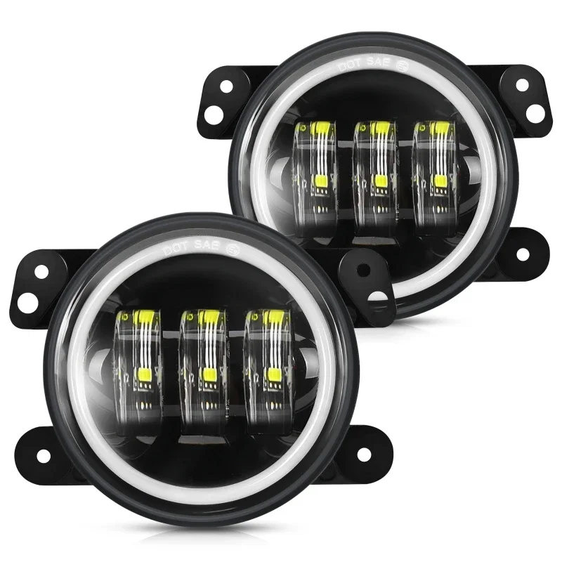 4 Inch Car LED Fog Lights Round Turn Signal Lamp with Angle Eyes for Jeep Wrangler JK 2007-2018