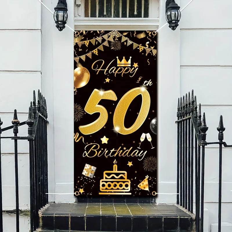 1 Set Schwarz Goldene Flagge Tür Hängen Banner 50. Geburtstag Party Dekorationen Erwachsene 50 Jahre Geburtstag Party Supplies