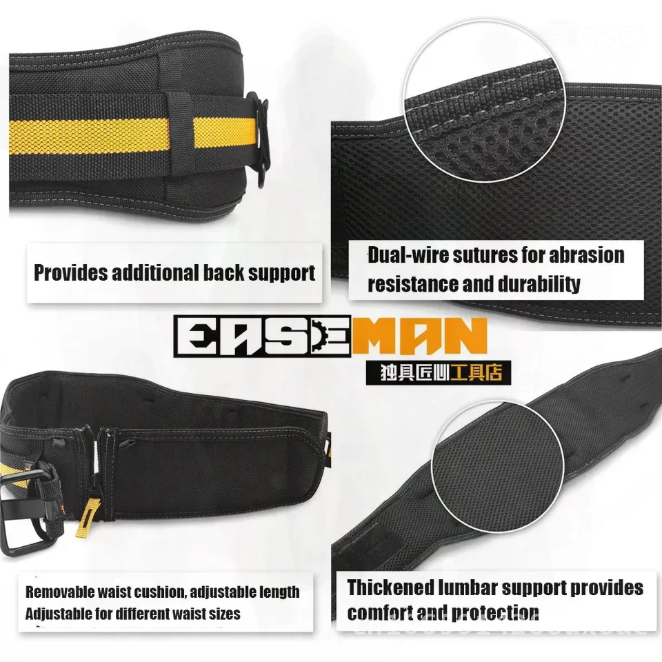 Wytrzymałe szelki do pasa narzędziowego z kieszeniami na gwoździe, regulowane wsparcie lędźwiowe, wielofunkcyjne szelki narzędziowe dla stolarza i elektryka.