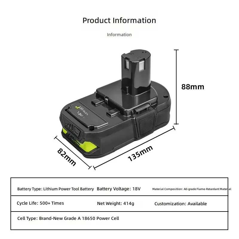 Suitable for replacing the lithium batteries of Ryobi 18V P102 and P103, power tool batteries.