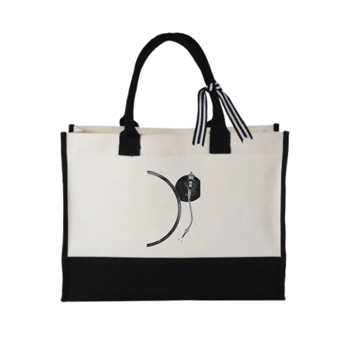 

Turntable Stylus Detail Pattern Bold Patchwork Canvas Tote for Outdoor Concert Essentials