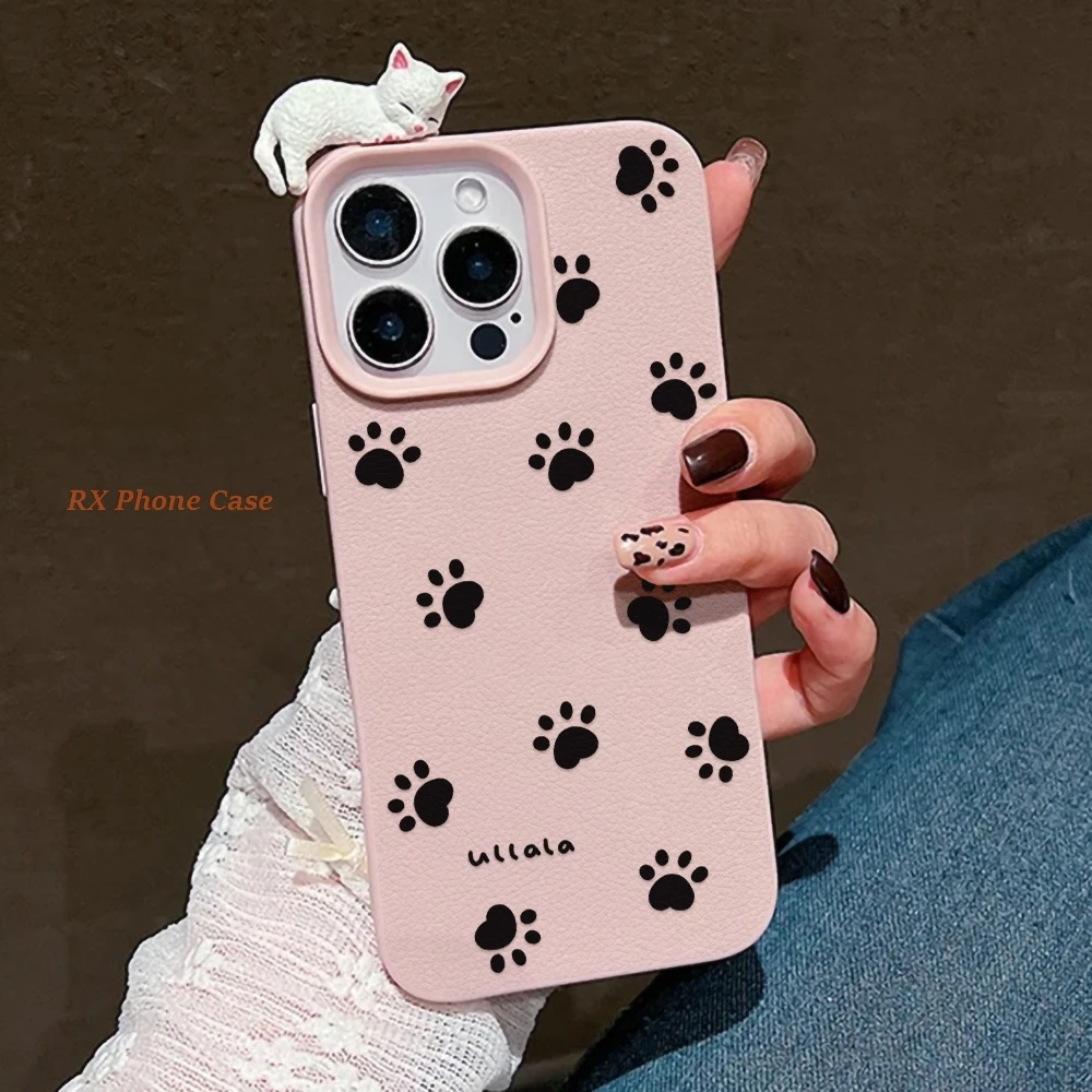 Paw Print Phone Case For Samsung S26 Ultra S25 Ultra S26 S24 S23 A56 A36 A35 A57 A37 A26 Leather Texture Includes A Kitten Gift