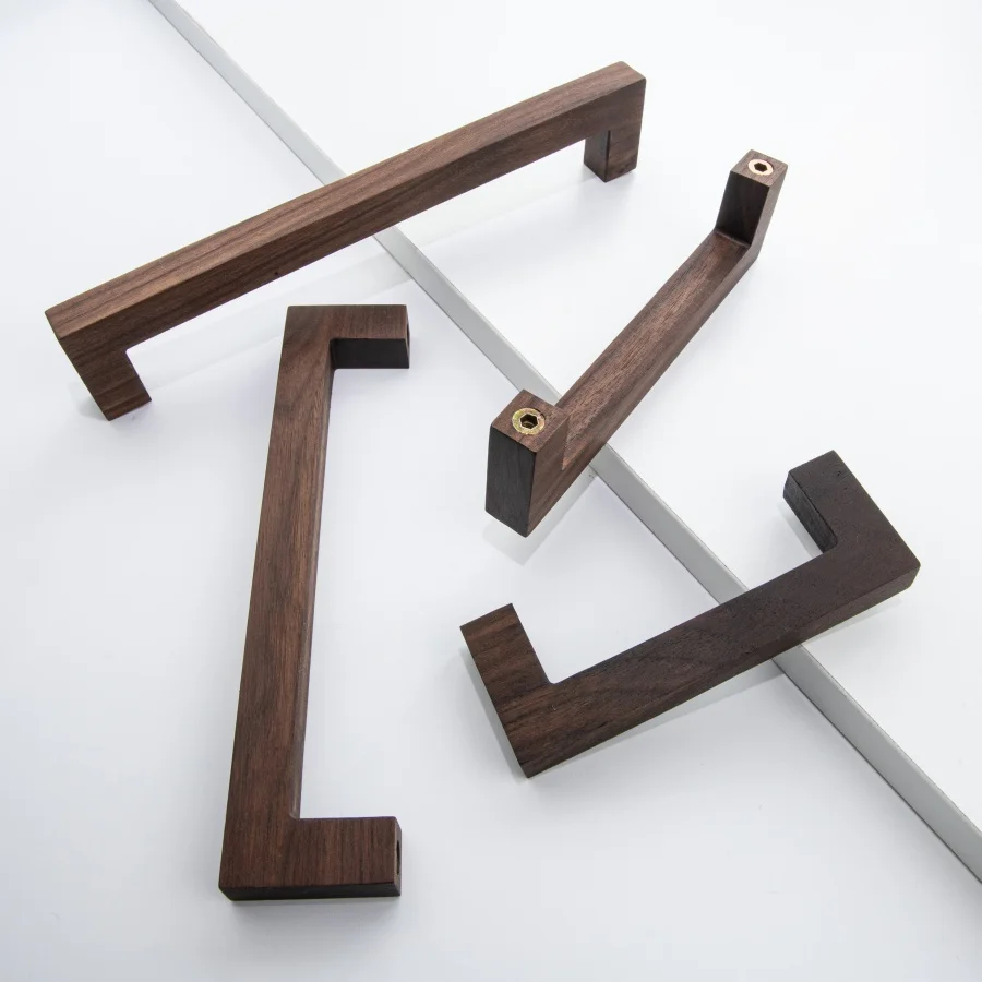 Walnut Square Tube Cabinet Handle Minimalism Nordic Solid Wood Pulls for Wardrobe and Drawers Kitchen Furniture Handles