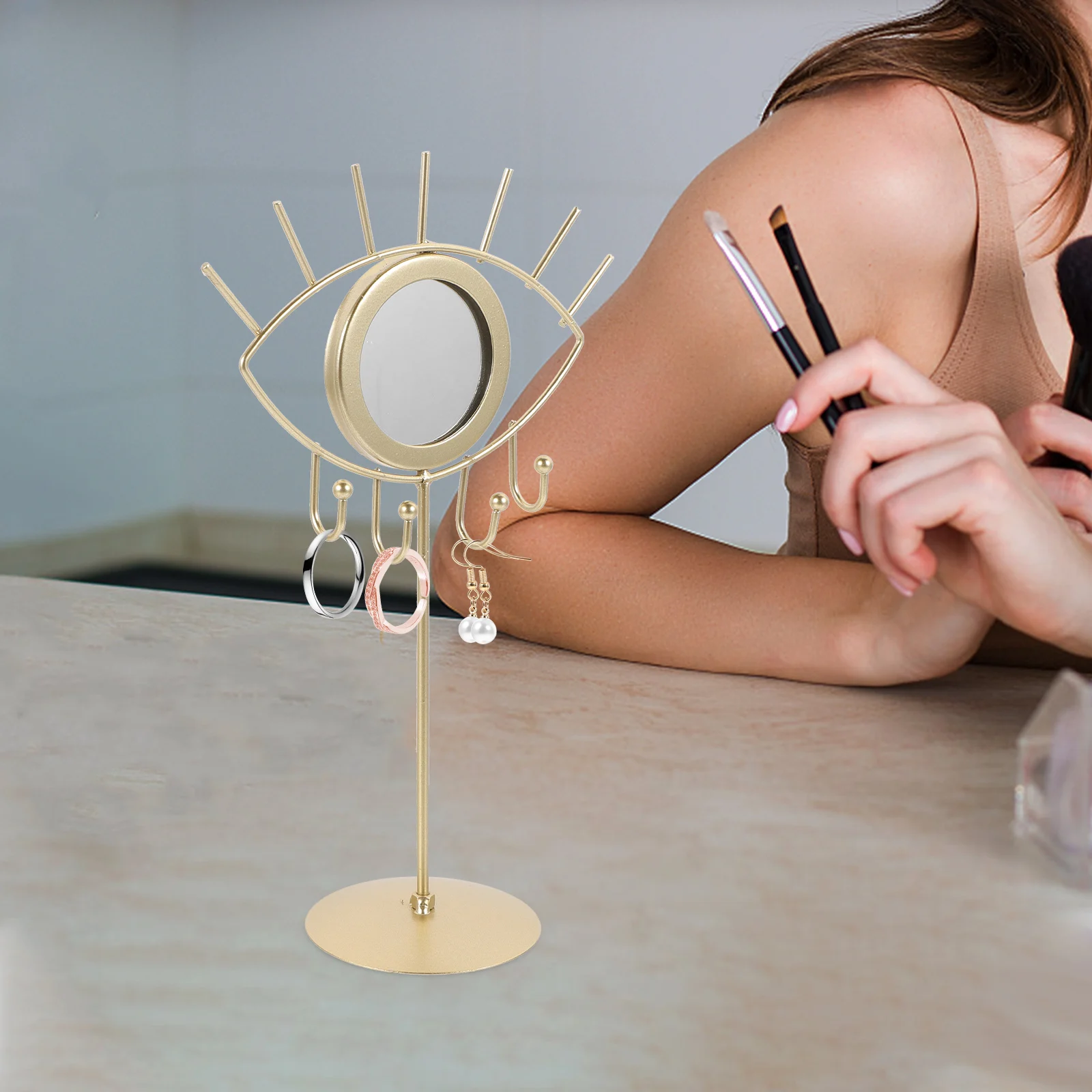 

Eye Shape Jewelry Display Stand Makeup Mirror Necklace Holder Earrings Shelf Hanging Jewelry Hooks Organizer Ring Display Rack