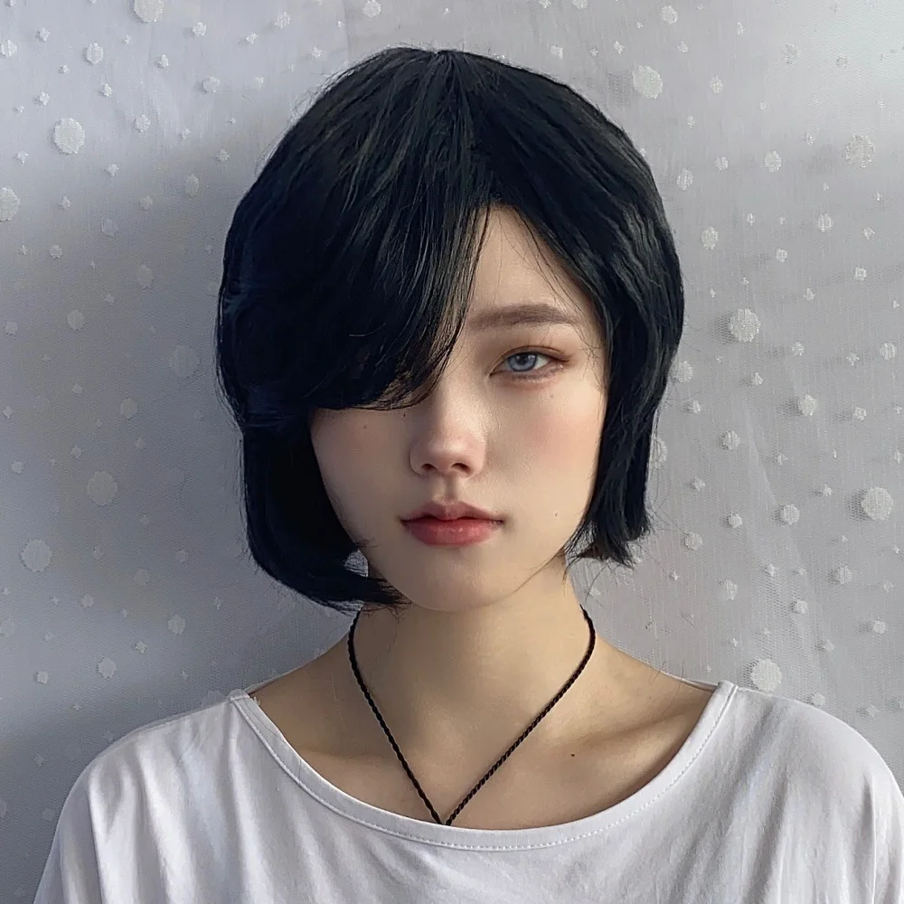 

Европейская и американская женская модная короткая парика-каре с боковой чёлкой из высокотемпературного синтетического шёлка, на всю голову.