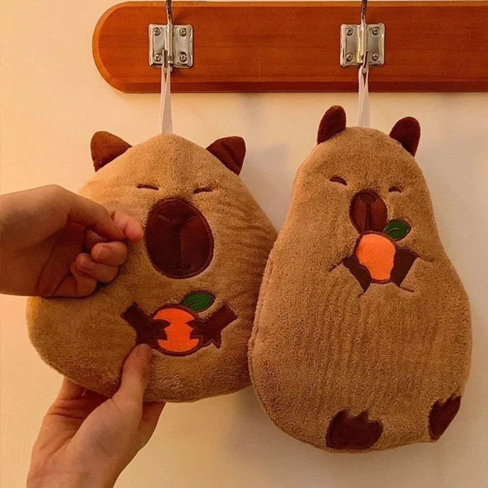 Coral Velvet Hand Towel Capybara Wall-mounted Toilet Handkerchief Cartoon Strong Water Absorption Washcloth Household Supplies