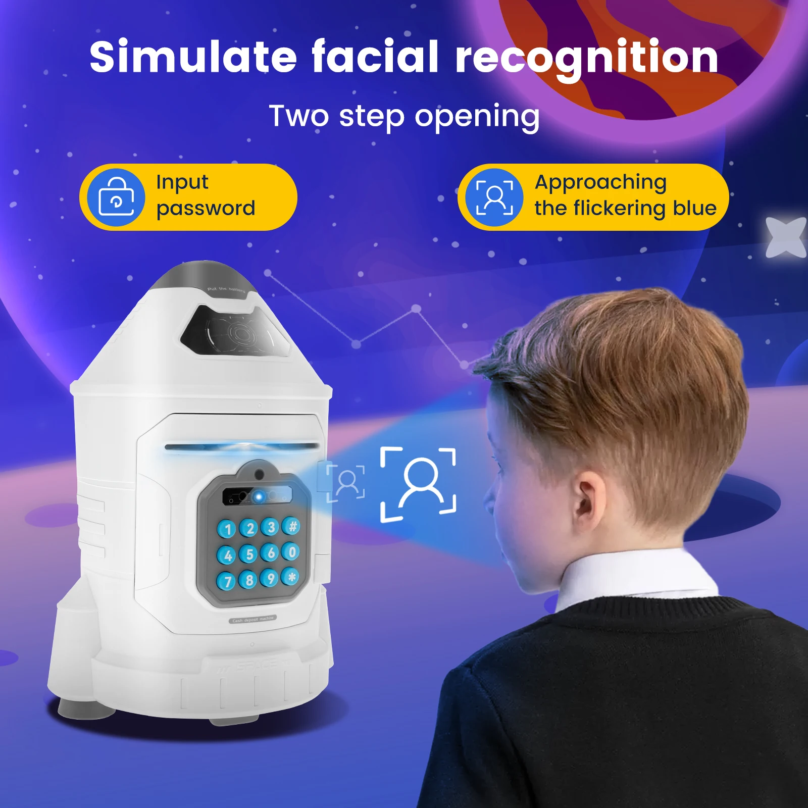 Electronic Piggy Bank to save with Password and Face ID Simulation Rocket Shaped ATM Piggy Bank  money saving box  Safe