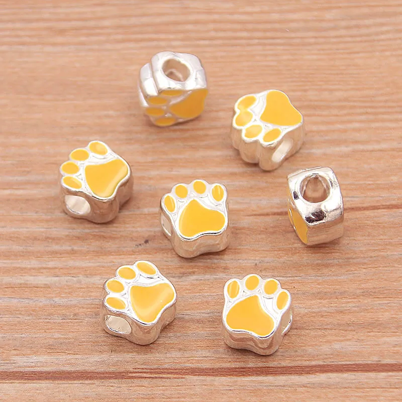 10Pcs 10*10mm 10 Color Alloy Metal Drop Oil Two-Sided Dog Paw Animal Macroporous Beads For DIY Bracelet Necklace Jewelry Making