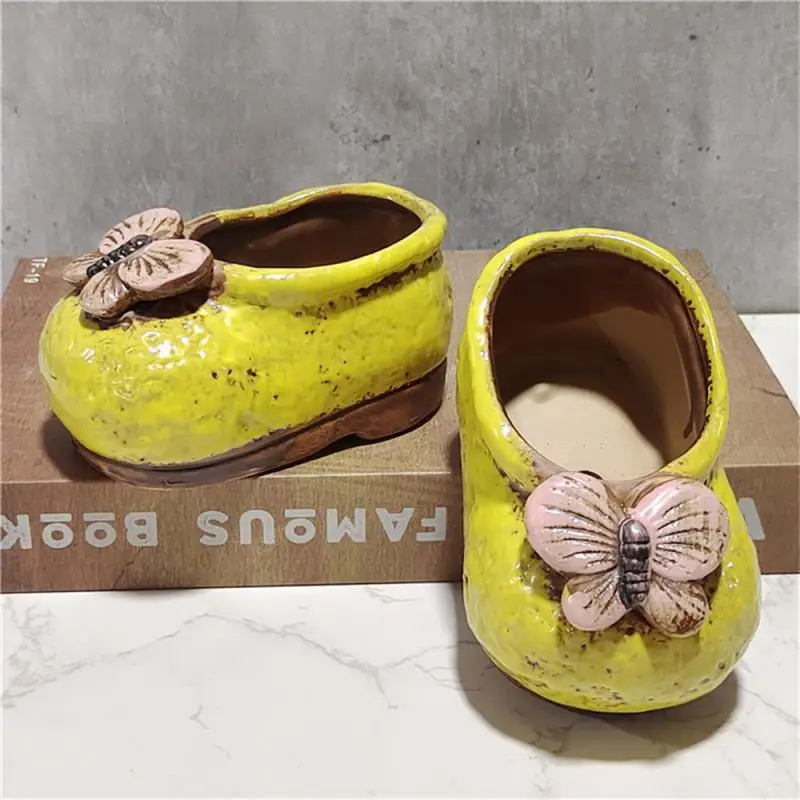 Creative Ceramic Succulent Flower Pot With Personalized Retro Shoe Floral Accessories For Breathabilityset Home Decoration