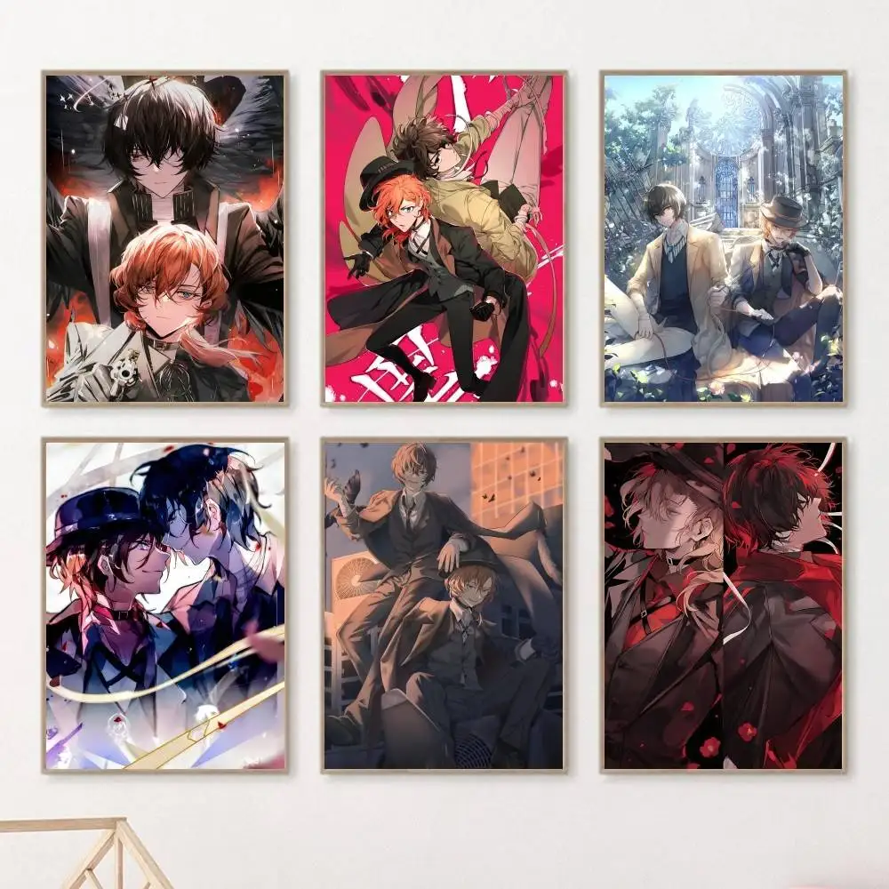 Cartoon Anime Cool B-Bungo Stray Dogs Dazai Chuuya Poster HD Print Vintage Wall Art Decor for Home Study Room