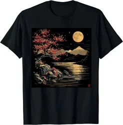Vintage Cherry Blossom Woodblock Tee Japanese Graphical Art T-Shirt Japanese 2000s Style Y2k Clothing  Shirts for Women  Men