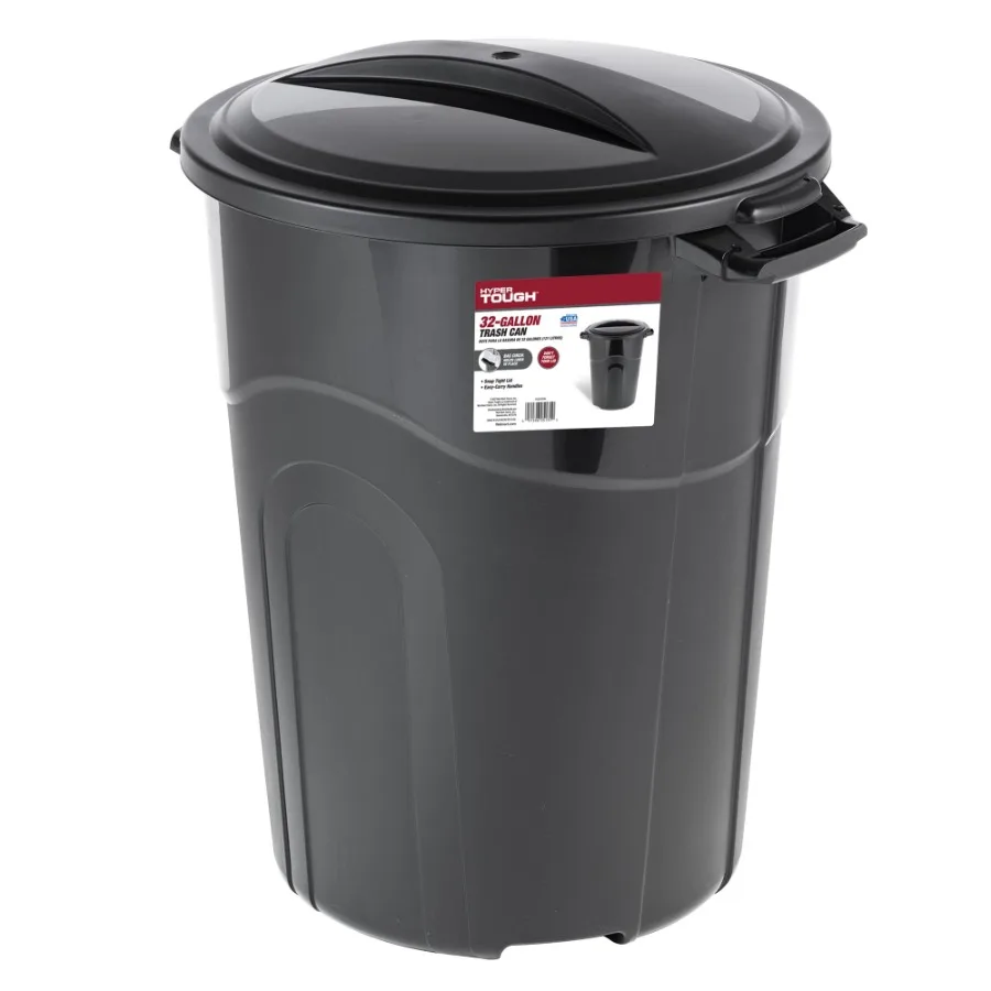 

32 Gallon Heavy Duty Injection Molded Trash Can with Click Lock Lid Perfect for Indoor Outdoor Use in Garages Basements and Com