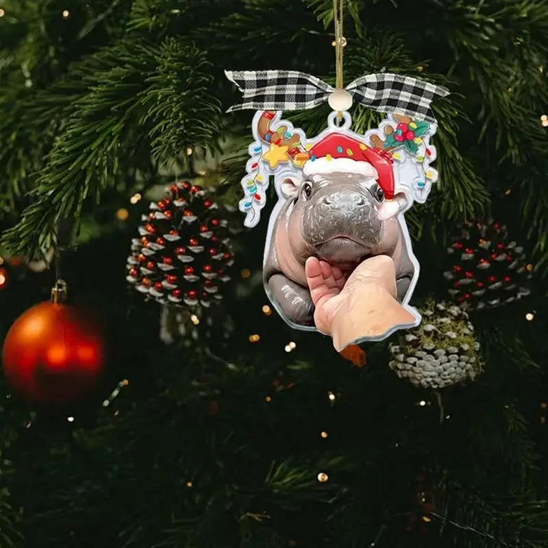 قلادة الحلي لشجرة عيد الميلاد لطيف فرس النهر الراتنج عيد الميلاد المعلقات تذكار ديكورات المنزل الإبداعية مصغرة عيد الميلاد